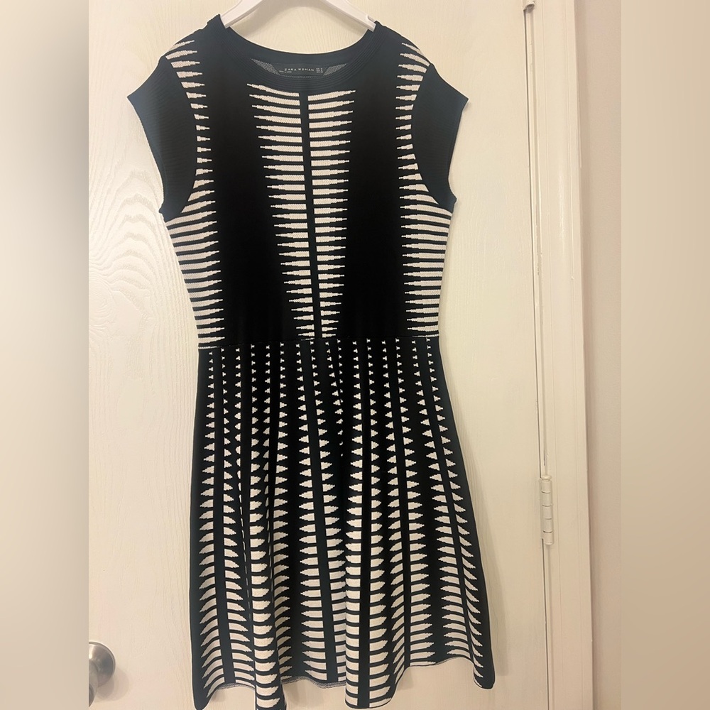 Zara Black and White Striped Midi Dress